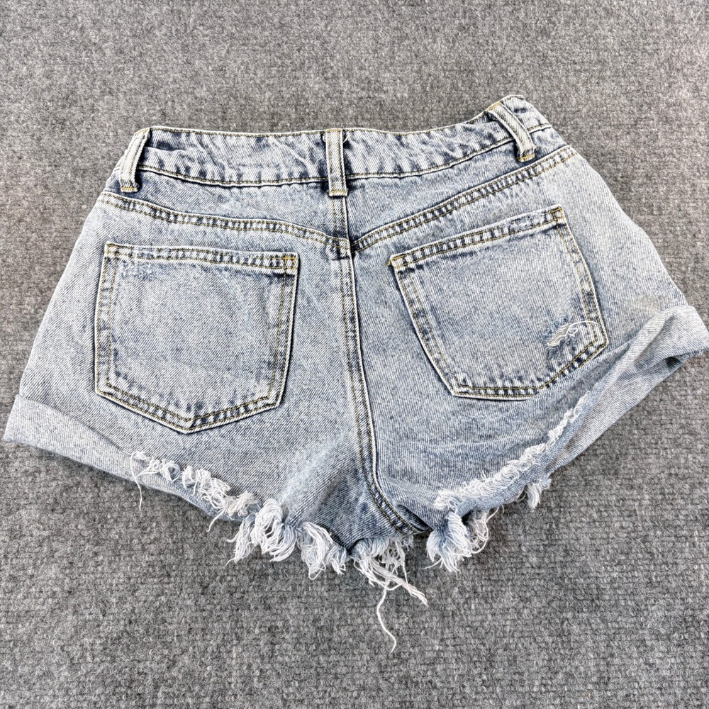 Forever 21 Distressed Denim Shorts Light Wash Acid High Waist Size 27 Womens - Picture 2 of 7